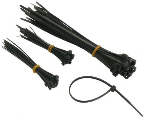 Műanyag kábelkötegelő, fekete, 98x2,5 mm, 100 db/csomag